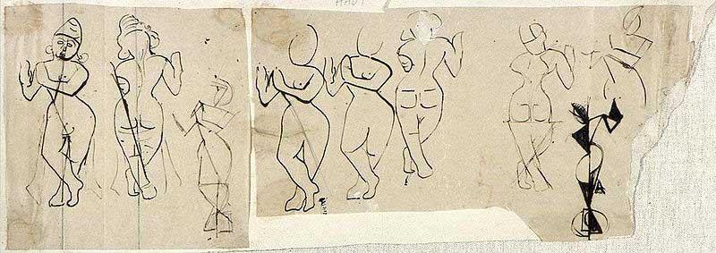 Theo van Doesburg Sketches of Krishna playing a flute